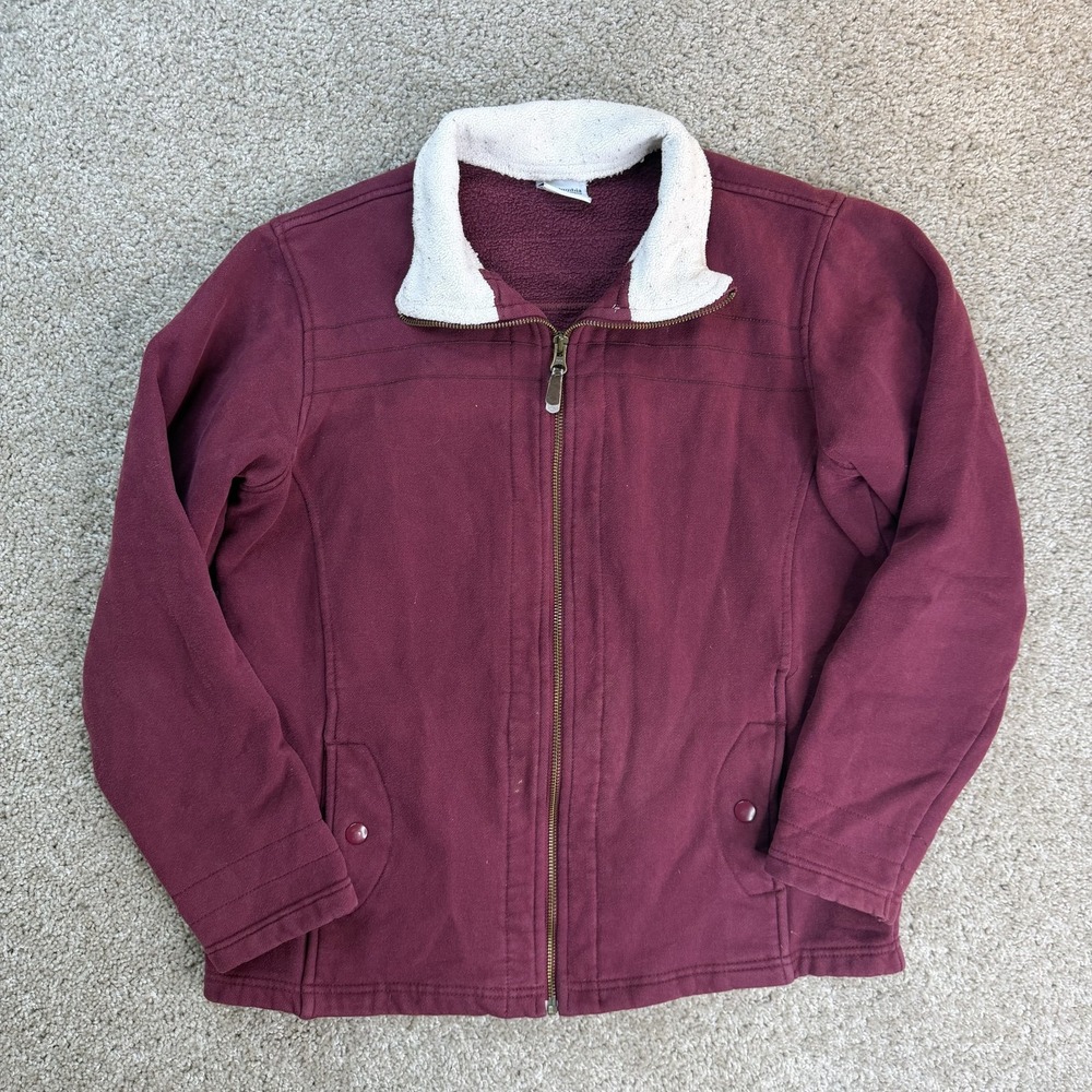 Columbia Jacket Womens L Red Canvas Fleece Lined Full Zip Pockets Insulated